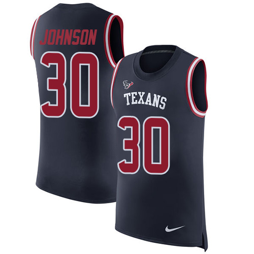 Nike Texans #30 Kevin Johnson Navy Blue Team Color Men's Stitched NFL Limited Rush Tank Top Jersey